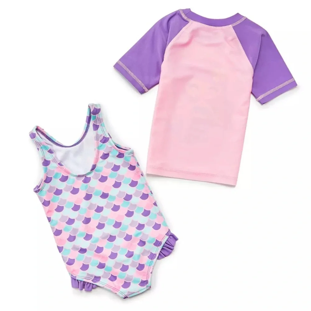 Dreamwave Swim Toddler 2pc Rashgaurd Mermaid Swim Set 3T Quick Dry pink Purple